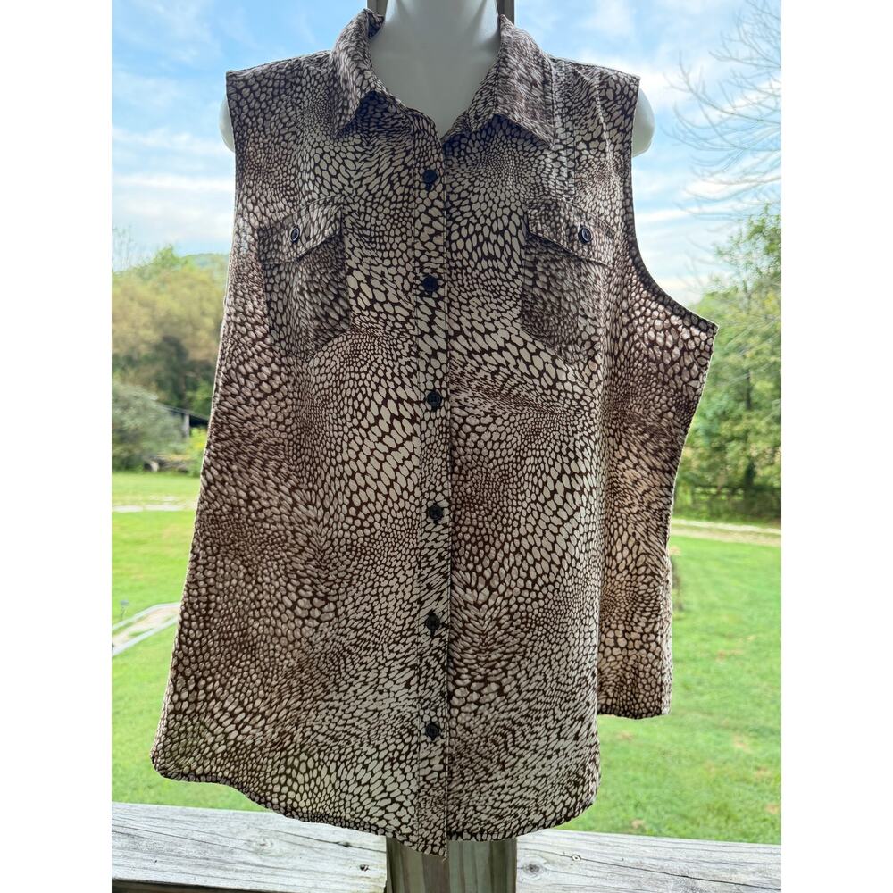 Liz Claiborne Linen/Cotton Sleeveless Shirt XL Earthy Safari - Picture 3 of 11